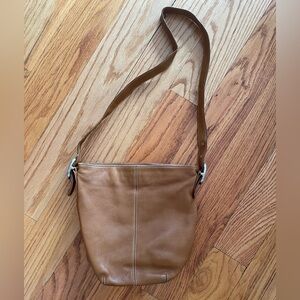 Tan Leather Crossbody Bucket Bag
